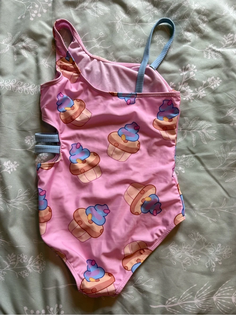Kids Pink One-Piece Swim Suit with Cupcake Print
